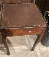 Antique side table leather and brass tack top,