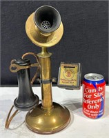 Old Brass Candle Stick Phone W/Unusual Coin Box