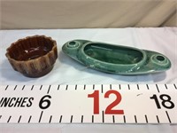 2 Brush Pottery Pieces-MCM Console with candle