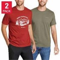 2-Pk Eddie Bauer Men's XL T-shirts, Green and Red