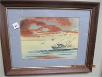 Signed Fishing Boat Watercolor