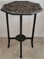 E - VINTAGE OCTAGON SHAPED TABLE W/ CARVED TOP