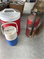 Coolers and fire extinguisher