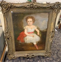 Large Painting Of Girl In Gilt Frame