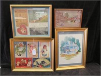 4PC SELECTION OF FRAMED POSTCARDS AND ART