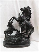 ANTIQUE SPELTER WARRIOR WITH HORSES 16"T X 14"W