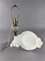 Vintage Milk Glass Based Lamp and Platter