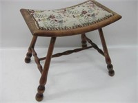 Antique Wood & Upholstered Stool