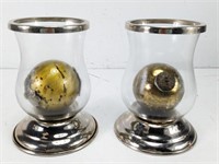 (2)Vintage Glass Gold Pedestal Candle Holders