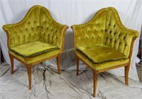 2 Vintage Mid Century Velour Corner Arm Chair