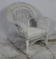 Vintage White Woven Wicker Rocking Chair