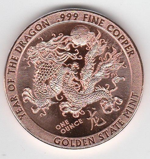 1 oz .999 Fine Year of the Dragon Copper Coin