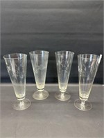 4 crystal etched bird glasses 8"