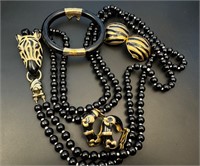 Vintage Zebra necklace, clip on earrings, bracelet