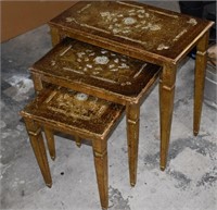 3pc Wood Gold Florentine Italian Nesting Tables