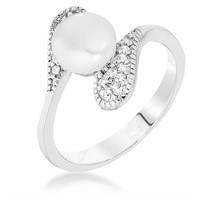 Round .12ct White Topaz & Pearl Interlocked Ring