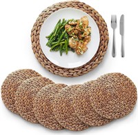 6pcs Woven Placemats, Brown Round Rattan