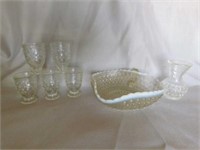 Hobnail: Moonstone glass nappy dish - Small vase