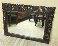 Louis XIII Style Oak Framed Beveled Mirror.