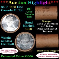 Full Roll of Silver 1966 Canadian Dollar with Quee