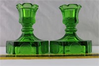 Green Glass Coin Candle holders