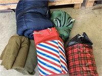 Sleeping Bags, Military Blankets, and Picnic Tins