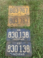2 SETS OF INDIANA LICENSE PLATES 1947 & 1948