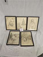 5 HAND SKETCHED PICTURES OF JESUS BY SANDY PAUL,