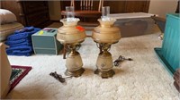 2 DRESSER LAMPS WITH CHIMNEY