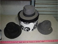 3pc Vintage Men's Fedora Style Hats & Hat Box