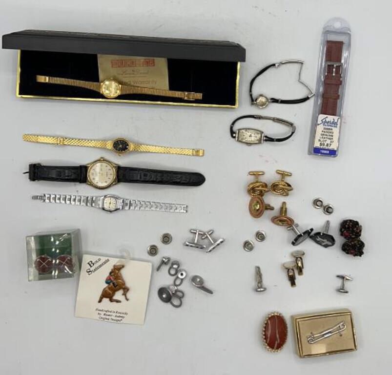Lot of Watches, Pins & Cuff Links