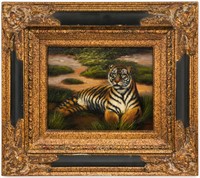 Illegibly Signed "Tiger" Oil on Canvas