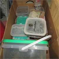 BOX OF NAILS, SCREWS & HARDWARE