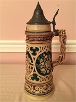 Pottery stein, relief, hand painted, Germany,