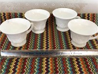 Set of 4 Milk Glass Grape Vine Coffee Teacups Mugs