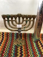 Little Brass Jewish Menorah Candle Holder