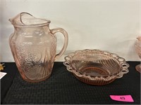 Pink Depression Glass Pitcher And Bowl