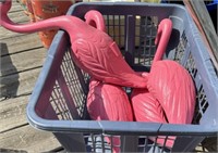 4 Pink Flamingos & Laundry Basket