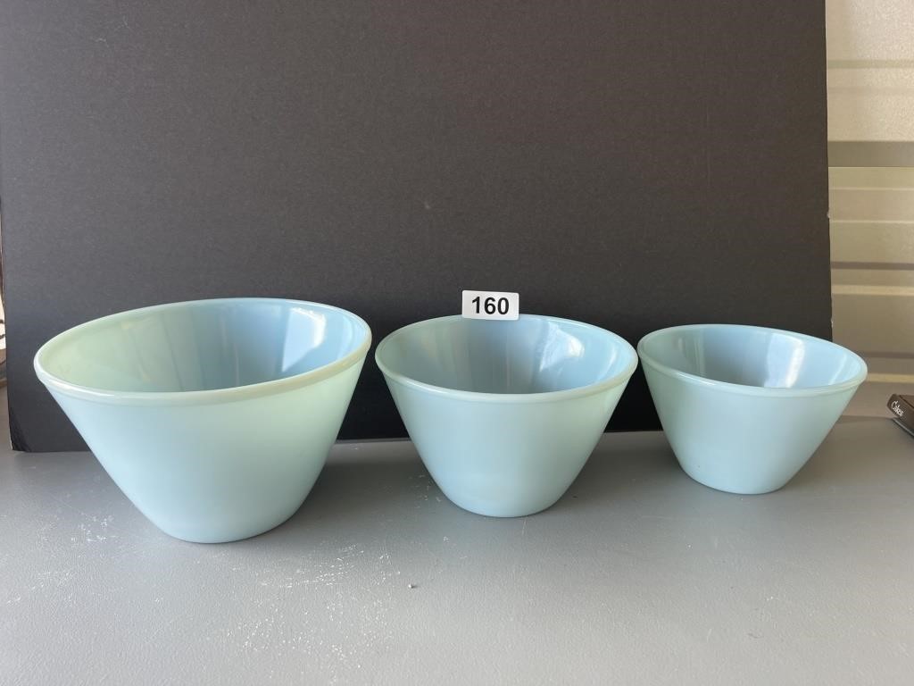 3 Fireking 1950's Delphite Blue Bowls U233