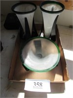 White/Green Vases/Dish set on Iron Stands