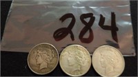 3) Peace Silver Dollars 1924, 1923D, 1923S