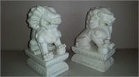Pair Carved Marble Foo Dogs Large