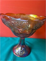 Lg Carnival Glass Compote Grapes 9" tall