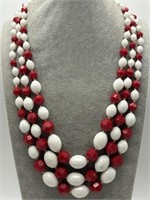 Western Germany Red & White Acrylic Necklace