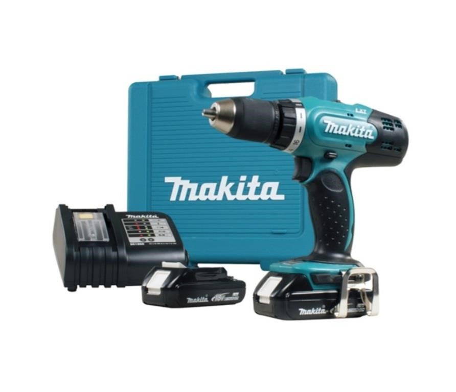 Makita 18V 1/2" Cordless Drill, Batteries, Charge