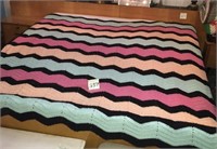 Large Peach, Pink, Green Chevron Afghan