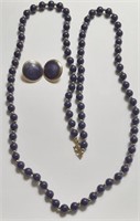PURPLE BEAD NECKLACE WITH EARRINGS