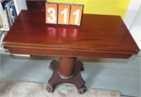 mahogany Empire card table w/ carved claw feet