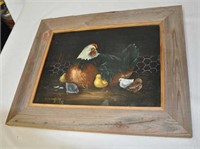 Artist signed oil on canvas "Hen & Chicks"