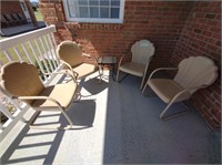 Set of 4 antique metal patio chairs w/ side table